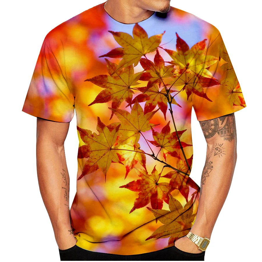 

Повседневные мужские футболки с коротким рукавом и 3D-принтом кленового листа, Модные индивидуальные