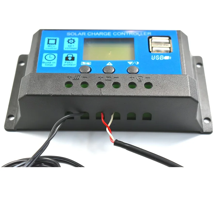 

Контроллер заряда для солнечной батареи 30 А/20 А/10 А, 12 В, 24 В, стандартные контроллеры, ЖК-дисплей, 5 В, контроллер заряда батареи с двойным USB-вы...