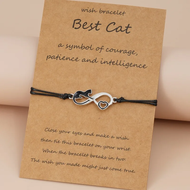 

Romantic Cat Heart Infinite Rope Bracelet for Women Men Couple Fox Animal Handmade Briaded String Party Friendship Card Gift