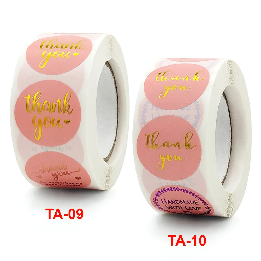 

Roll color bronzing, thank you for your sticker, pink self-adhesive roll envelope, commodity gift decoration label