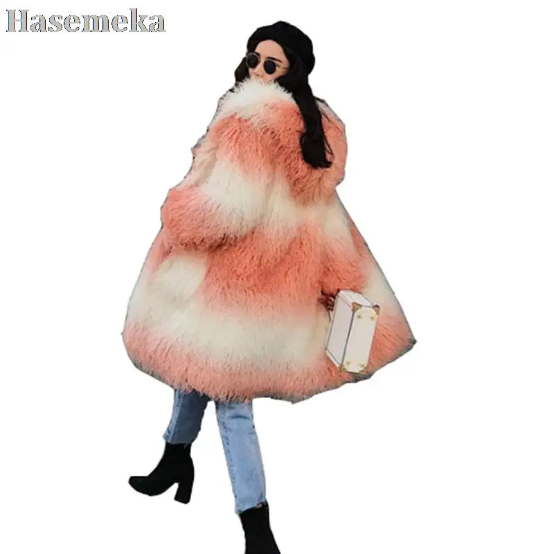 

Модное женское пляжное шерстяное пальто из натурального меха, новая зимняя повседневная утепленная Шуба с капюшоном, женское меховое пальт...
