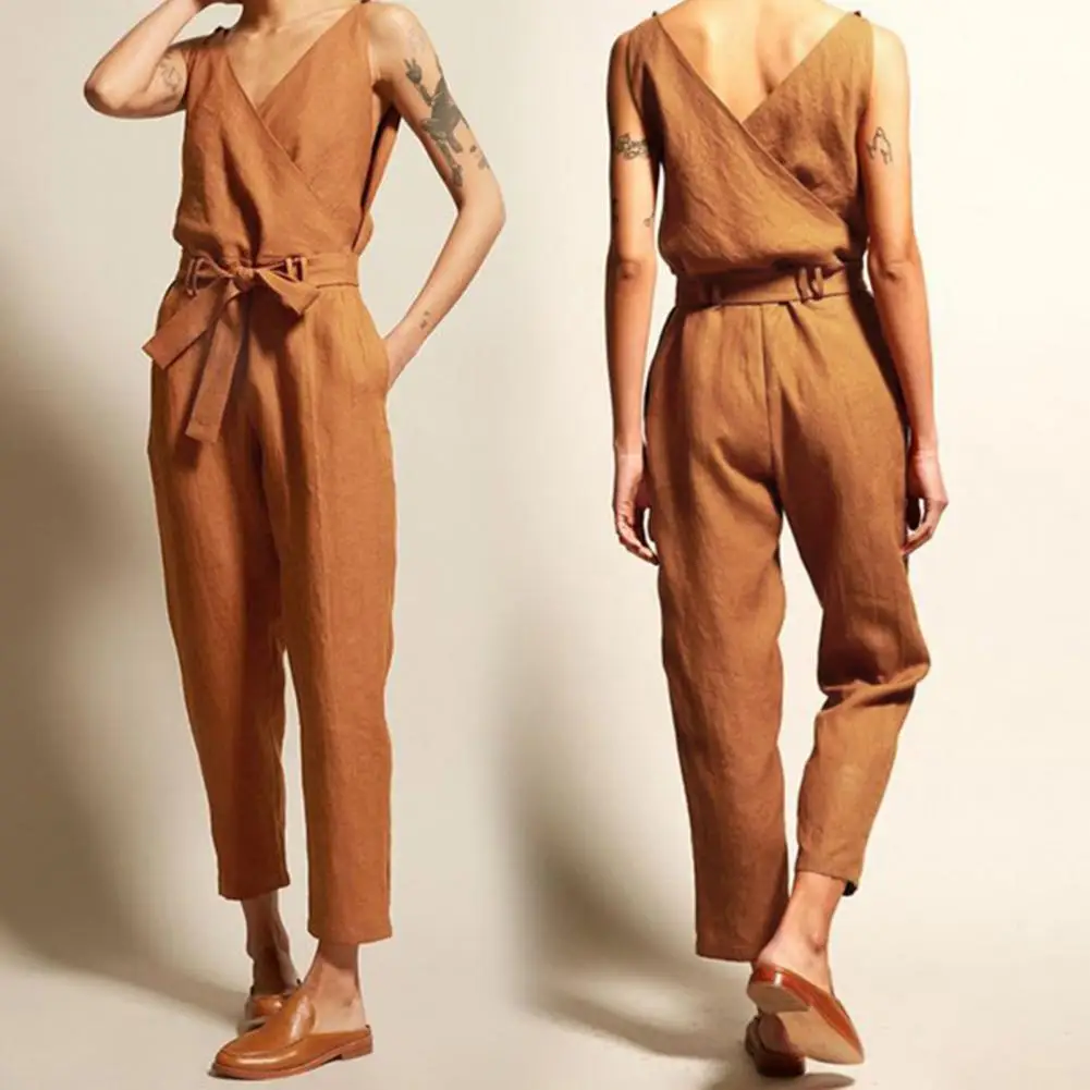 

V Shape Back Belt Deep Crotch Deep V Neck Women Romper Daily Clothes