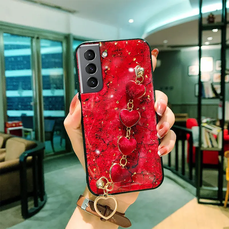 Luxury Love bracelet Phone Case For Samsung Galaxy S20FE S21 S20 S10 S9 Plus Ultra Note 8 9 10 20 Coque Chain Wrist Strap Cover