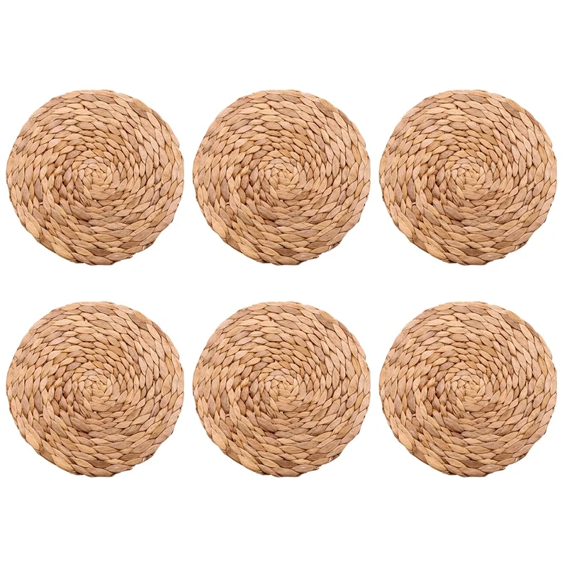 

6 Pack Round Water Hyacinth Placemat,Quality Woven Wicker Table Place Mats,25cm