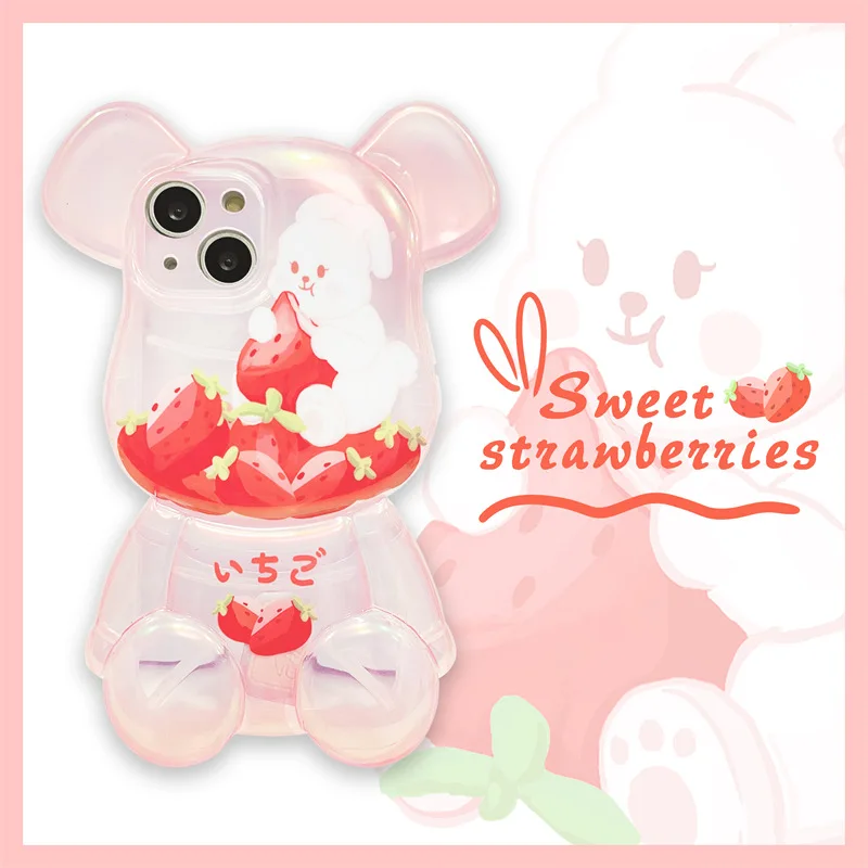 

3D Bear Strawberry Rabbit Phone Case Cover for IPhone 11 12 13 Pro X XR XS Max Shockproof Case for IPhone 13 Cases