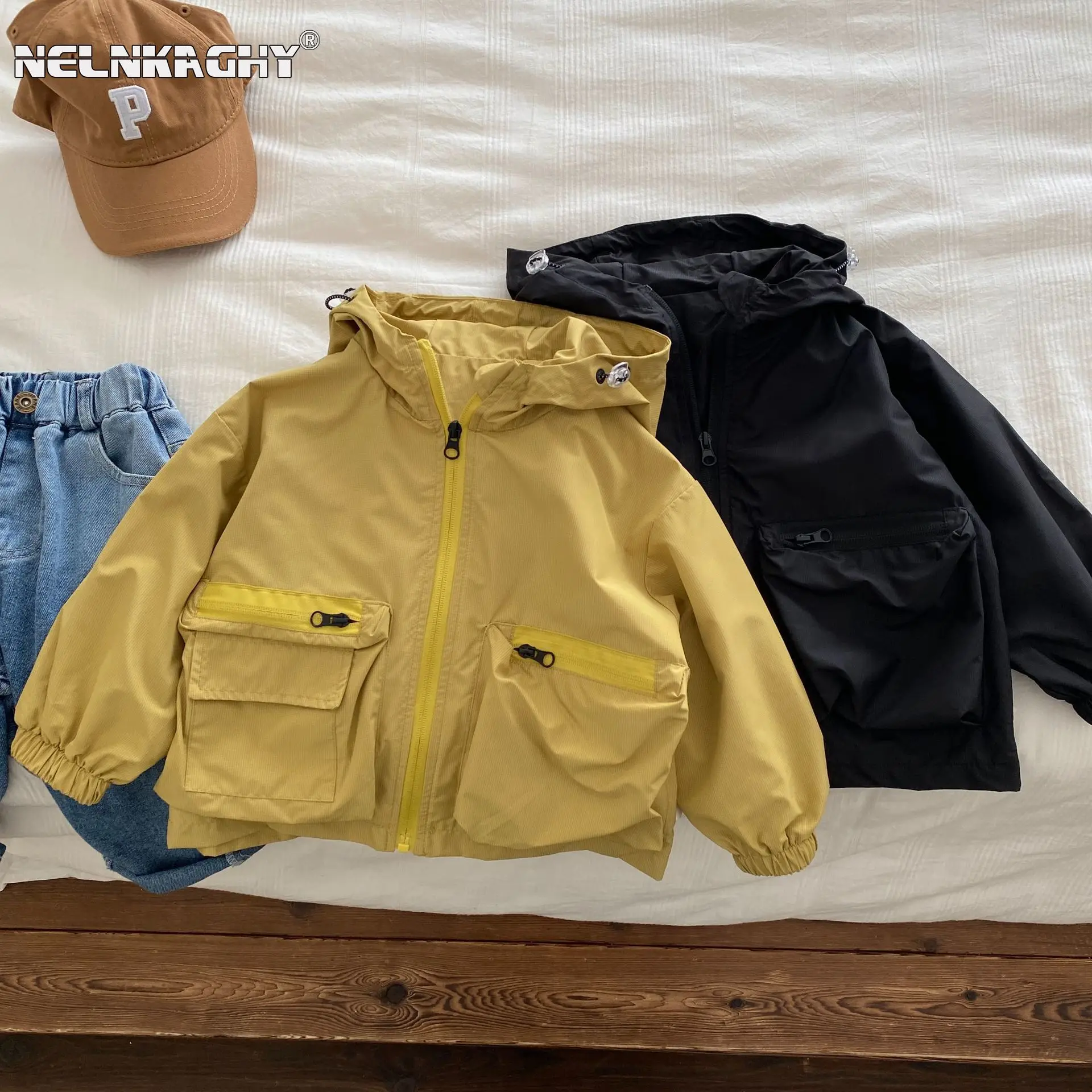 

2023 Autumn New In Kids Baby Boys Hooded Solid Color Zipper Top Outdoor Jackets Children Fashion Clothing Coat 1-7Y