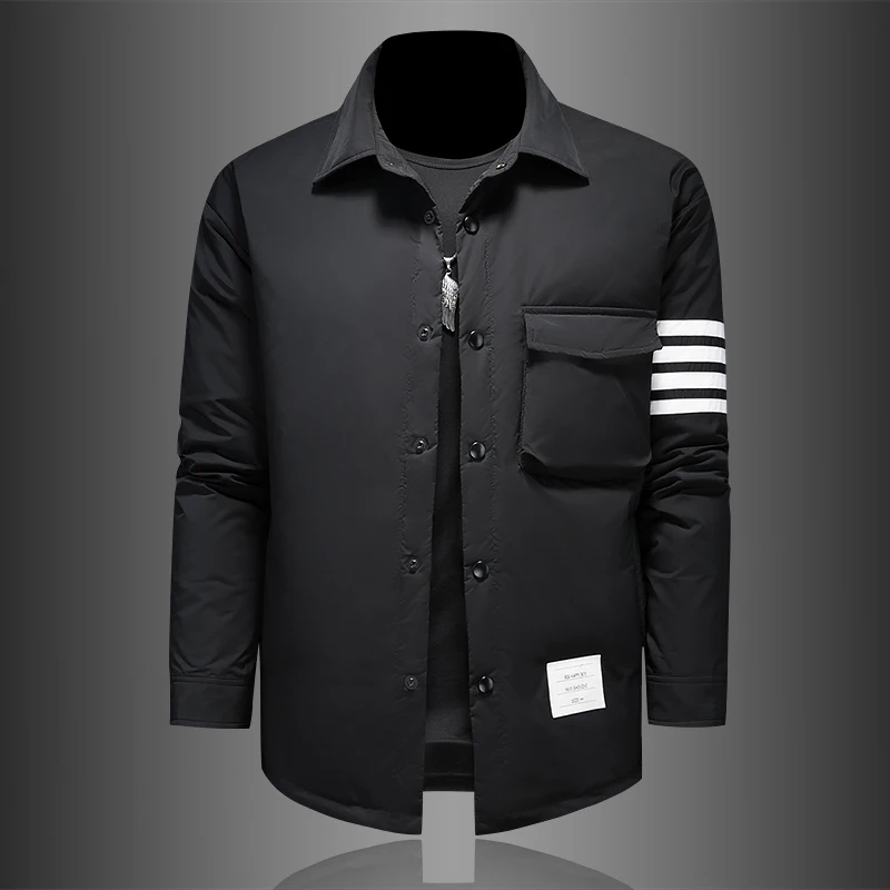 Ozhouzhan Down jacket Men's Clothing 2024 Winter New Trend Plus size White Duck Down Shirt Collar Casual Stripe Outerwear