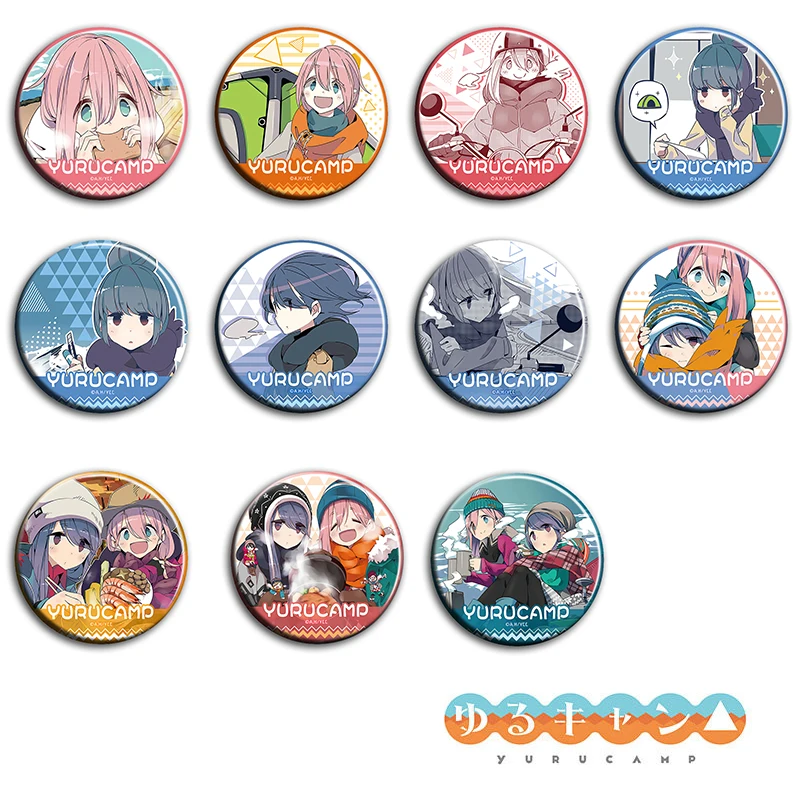

11pcs/1lot Anime Yurucamp Yuru Camp Figure 1020 Metal Badges Round Brooch Pin Badge Bedge Gifts Kids Toy