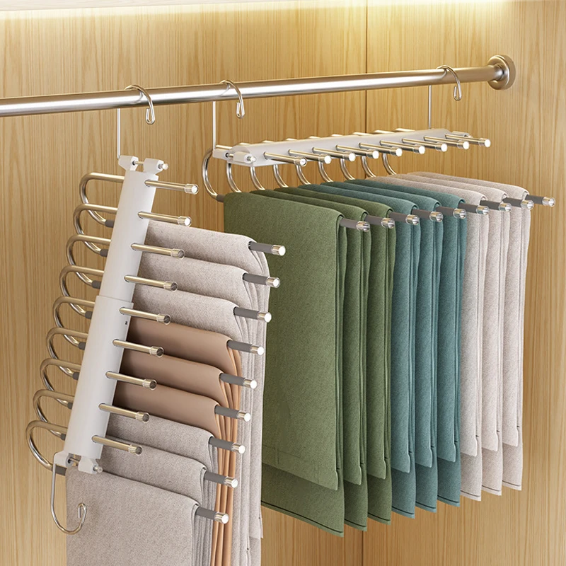 

Нержавеющая сталь Вешалки для брюк 8/5 в 1 Многофункциональный Вешалка для брюк Гибкий Нескользящий Шкаф для одежды Органайзер для хранения Семья