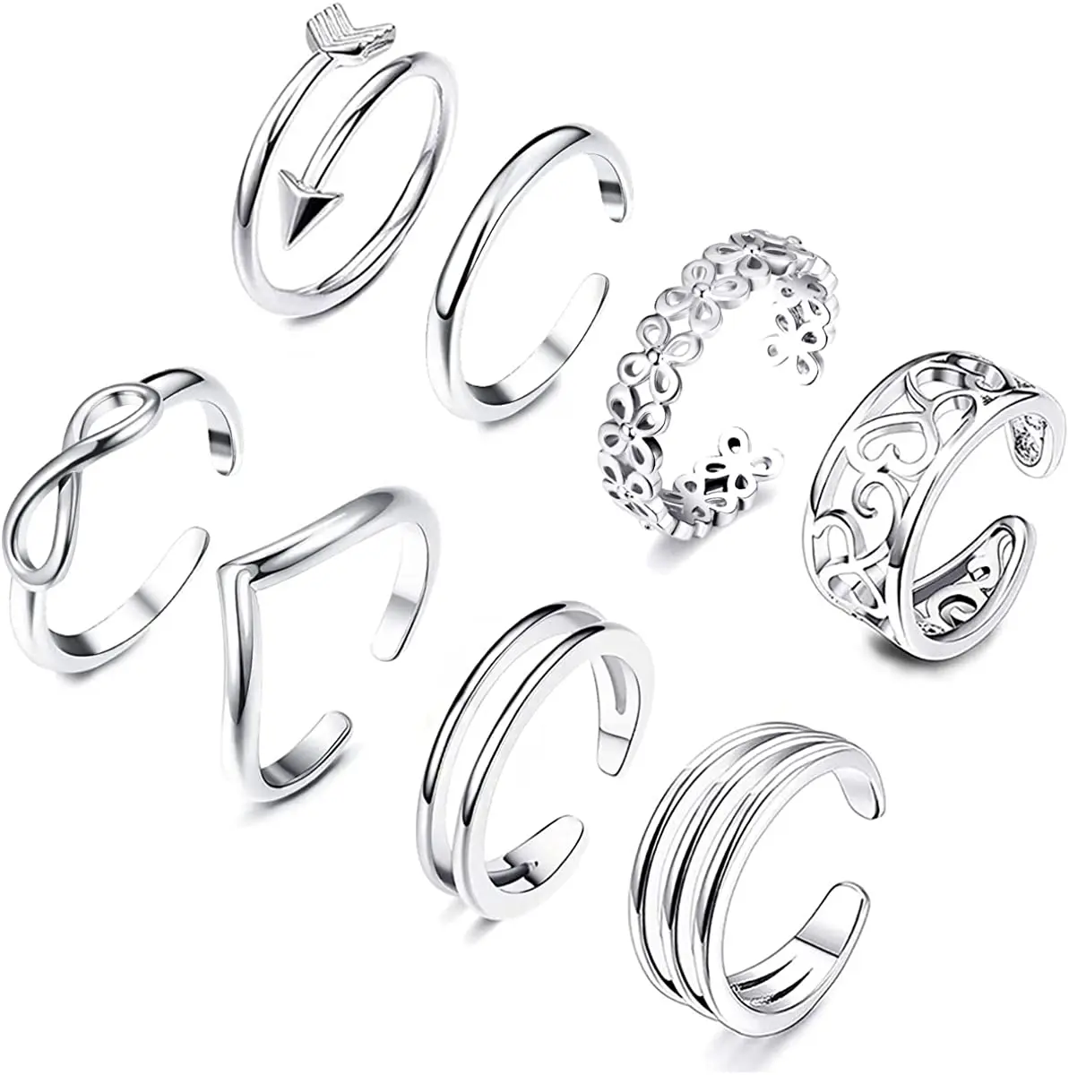 

Toe Rings Set for Women Hypoallergenic Adjustable Flower Knot Simple Arrow Fingers Joint Tail Ring Band Sandals Foot Jewelry