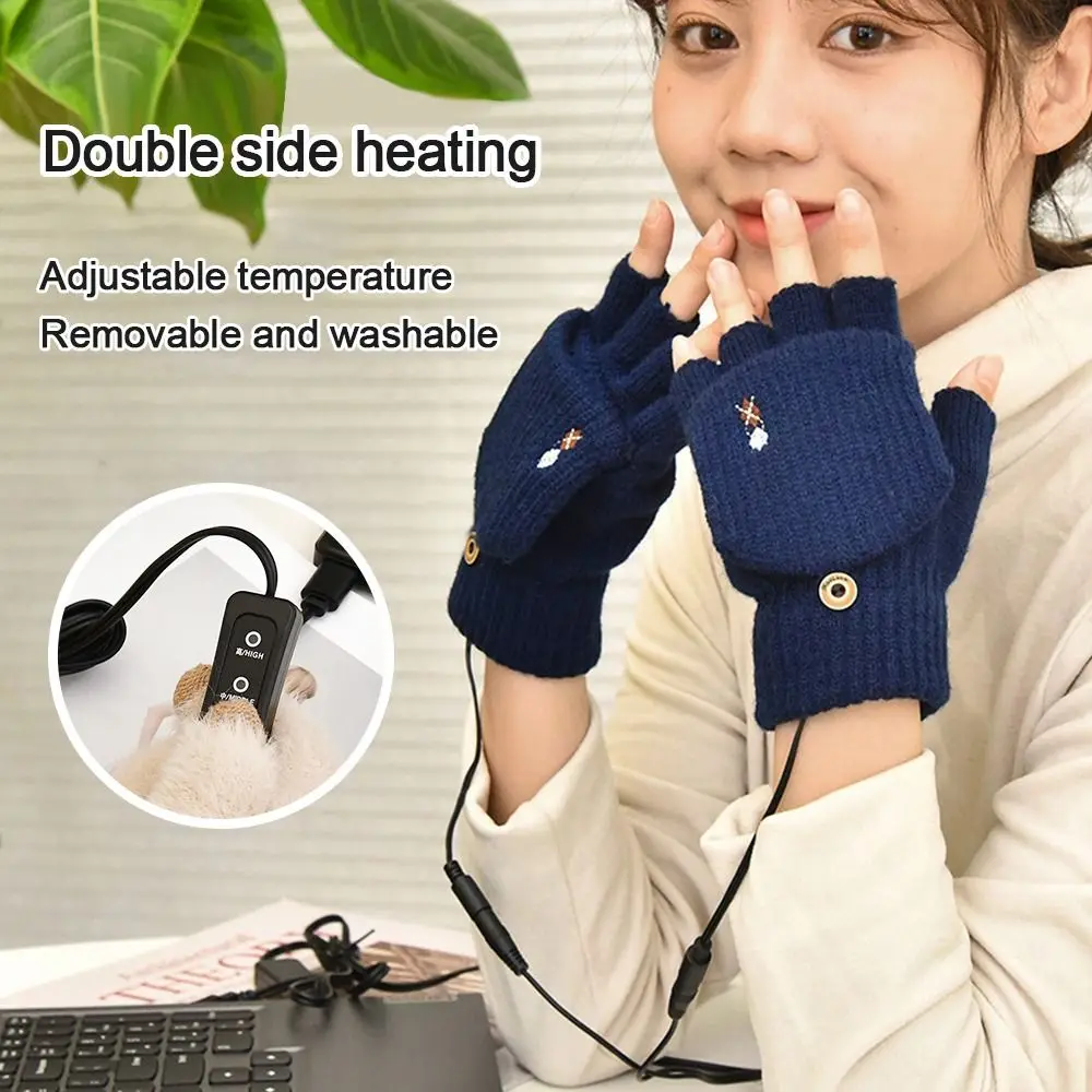 

Portable USB 2-Side Hand Warm Knitted Mittens Convertible Fingerless Glove Heating Gloves Electric Heated Gloves