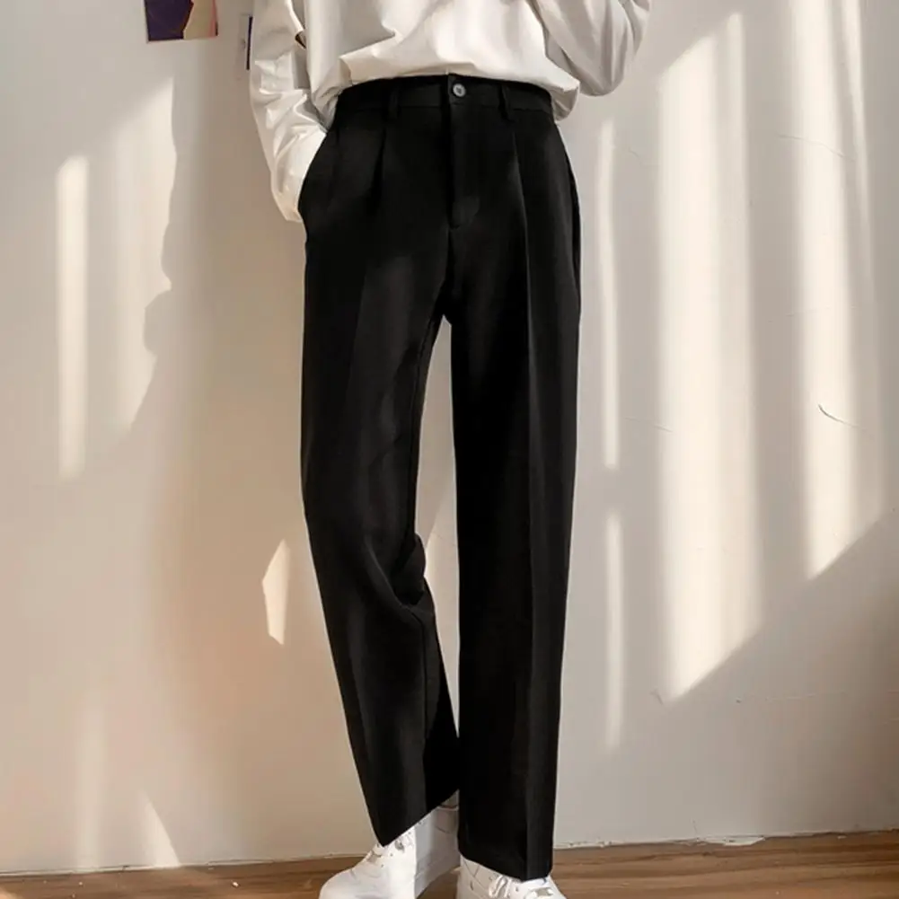 

Men's Ice Silk Trousers Solid Mid-Waist Loose Breathable Straight-Leg Casual Pants 2022 Thin Quick-Drying Sports Pants