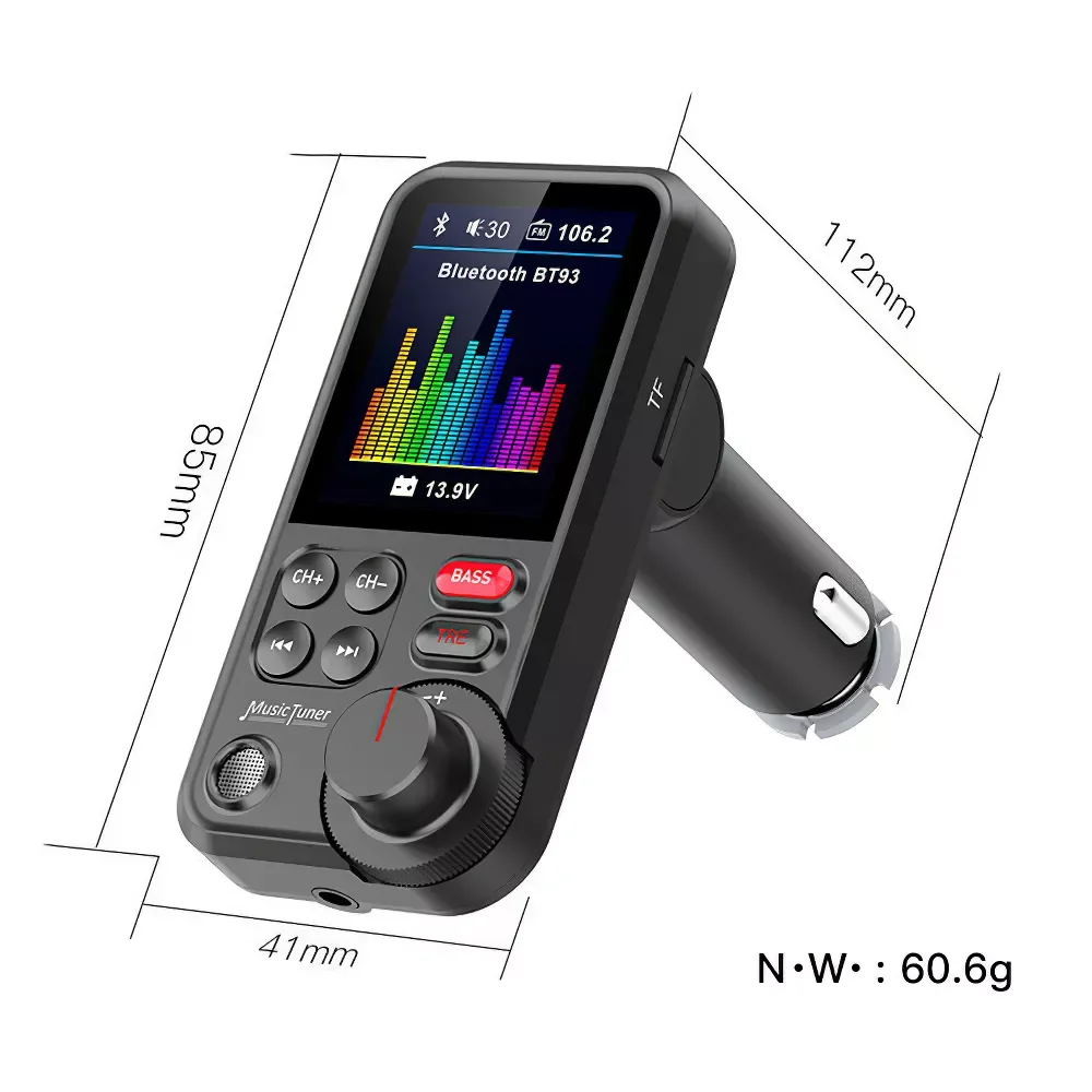 

Wireless Car Hands-free Bluetooth Compatible FM Transmitter Aux Supports QC3.0 Charging Treble and Bass Sound Music Player