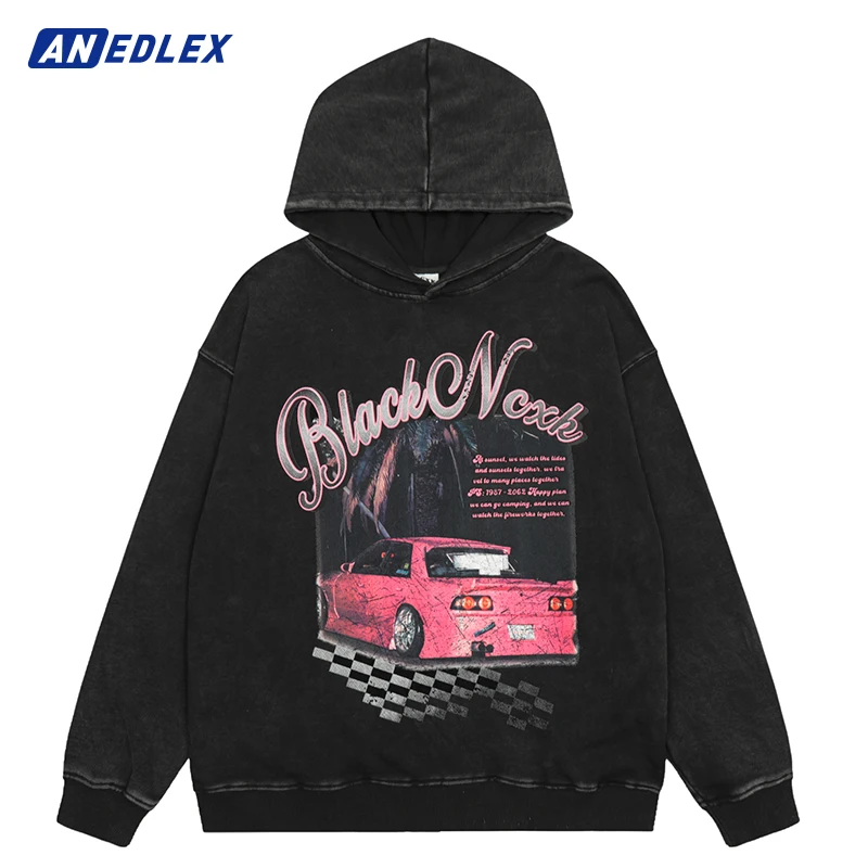 

Autumn Men Vintage Hoodies Hip Hop Letter Car Graphic Print Washed Pullover Streetwear Harajuku Casual Cotton Hooded Sweatshirt