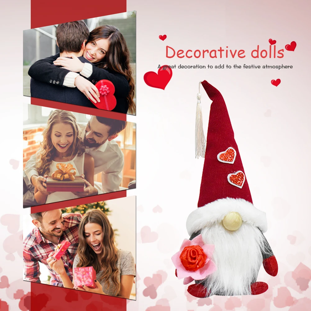 

Valentine Gnomes Plush Doll Handmade Scandinavian Tomte Doll with Flower Letter Figurines Home Living Room Desktop Adornment