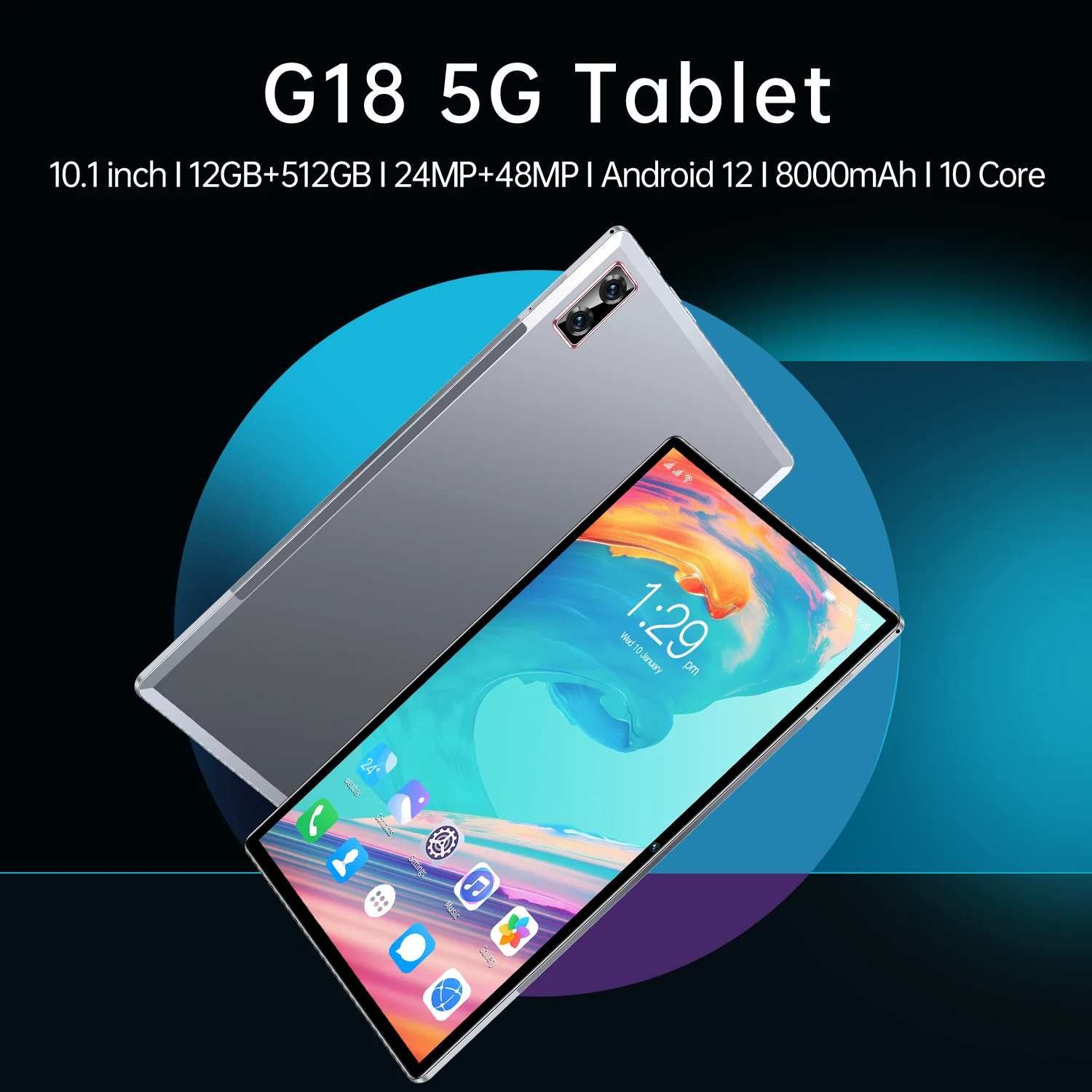 Hot Sales Tablet G18 GPS 8000mAh Google Play 12GB 512GB WIFI 10.1Inch Android 12 Laptop 48MP Deca Core 5G Pad Global Version PC