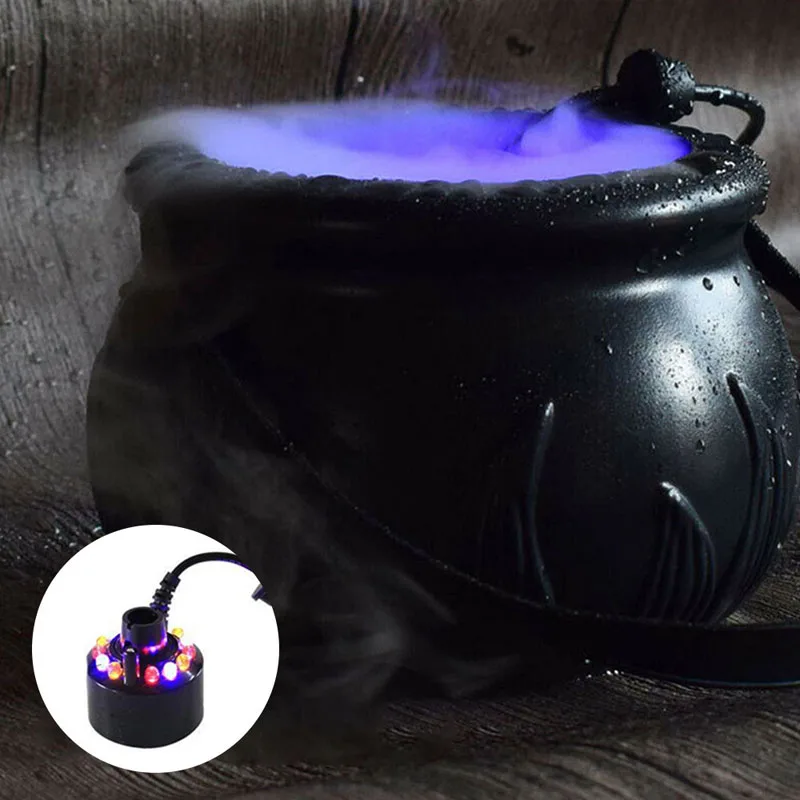 New Halloween Witch Pot Smoke Machine Fog Maker Water Fountain Fogger Color Changing Fog Machine Party Prop Halloween Decoration