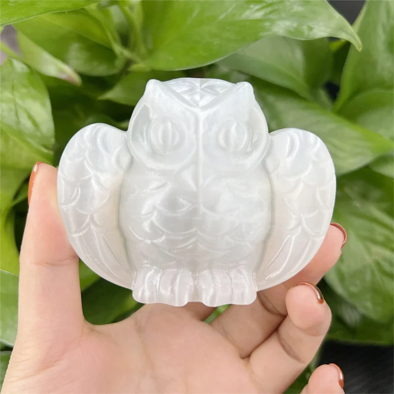 Натуральная селенитная сова ручная резьба рейки гипсовые лечебные хрустальные