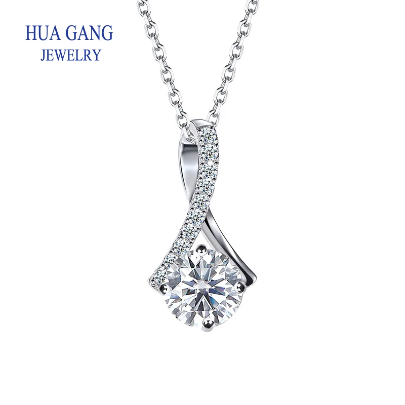 

High Quality 925 Silver Plated Pendant Design Jewelry 1CT VVS1 Moissanite Diamond Necklace for Girl Woman Gift
