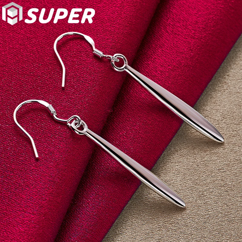 

925 Sterling Silver Double Smooth Needle Drop Earrings For Woman Wedding Engagement Party Fashion Charm Jewelry