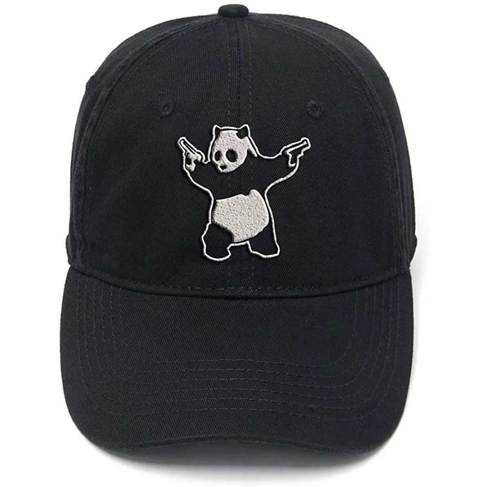 Lyprerazy Panda with Gun Washed Cotton Adjustable Men Women Unisex Hip Hop Cool Flock Printing Baseball Cap