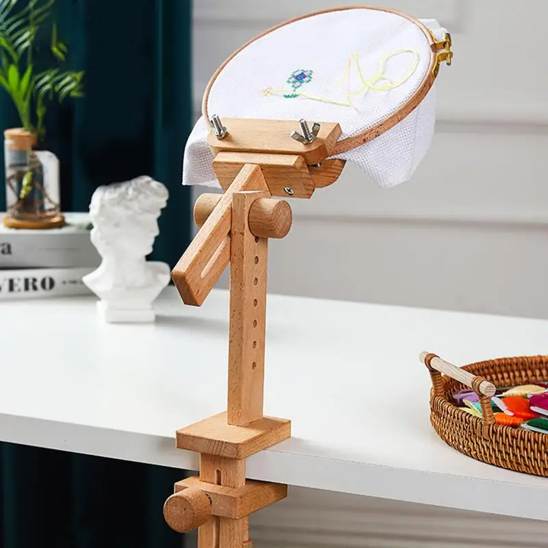 

360 Degree Rotation Desktop Wooden Embroidery Hoop Sewing tools Stand Adjustable Cross Stitch Rack Frames Rings DIY Accessority