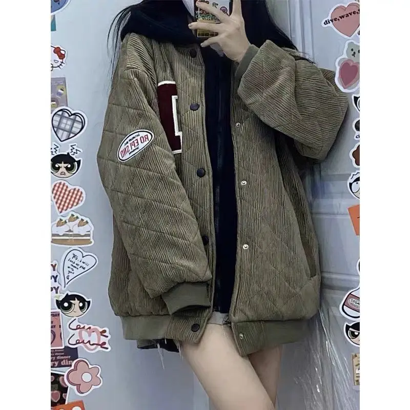 Corduroy Outerwear Jackets Women's Autumn Winter New Vintage Couple Thickened Cotton Dress Hooded Cardigan