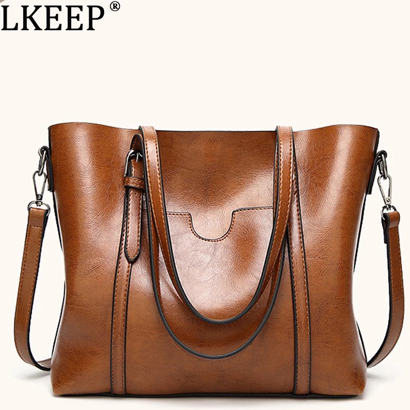 

Oil Wax Leather Handbags Luxury Lady Hand Bags Crossbody Bag With Purse Pocket Women Messenger Bag Big Tote Sac Bolsos Mujer