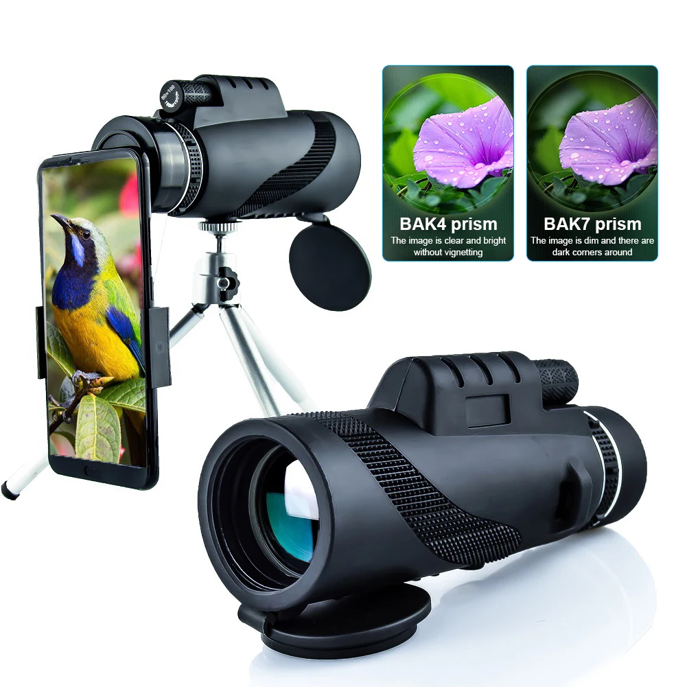 

80*100 40*60 HD Monocular Telescope Day Vision BAK4 Prism Optional Phone Adapter Tripod for Bird Watching Hunting Sports