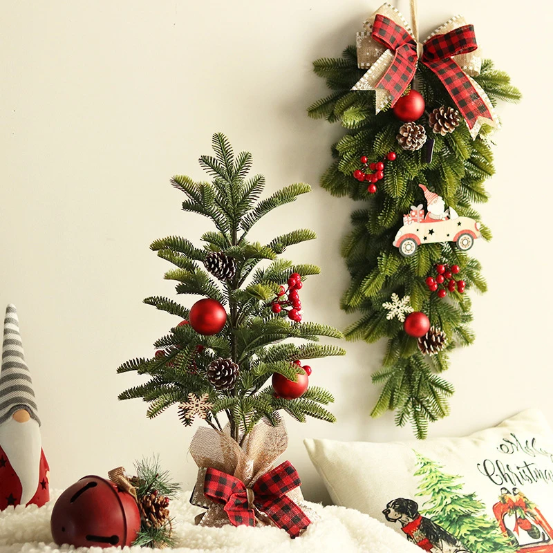 

Christmas Window Decoration Rattan Door Hanging Bow Christmas Ball Upside Down Tree Rattan Branch Wall Hanging