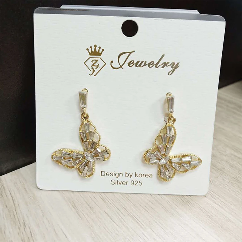 

Korean Trend Butterfly Stud Earrings for Women Cute Vintage Fashion Dangle Drop Statement Gold Crystal Rhinestone Kpop Jewelry