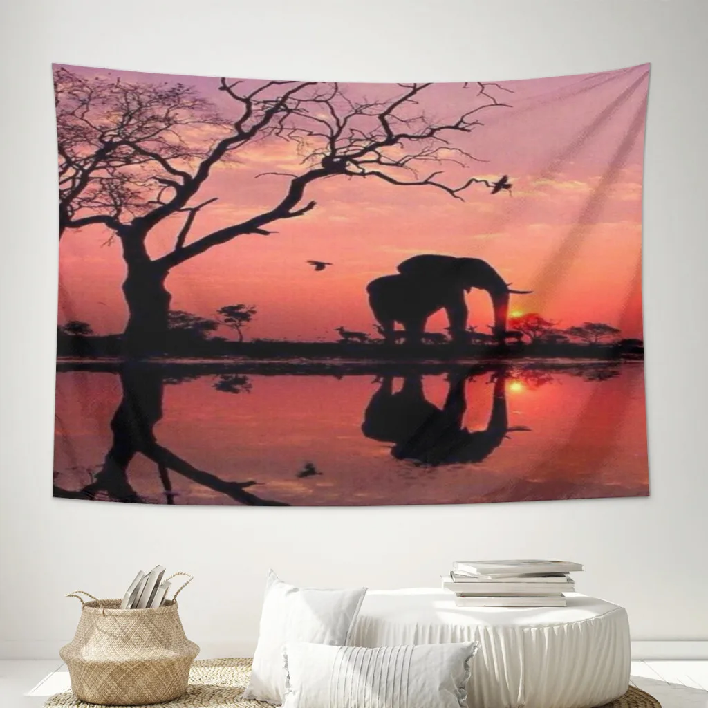 

Sunset-Elephants-Tapestry Fabric Macrame Wall Hanging Beach Room Decor Cloth Carpet Yoga Mats Sheet Sofa Blanket shower curtain