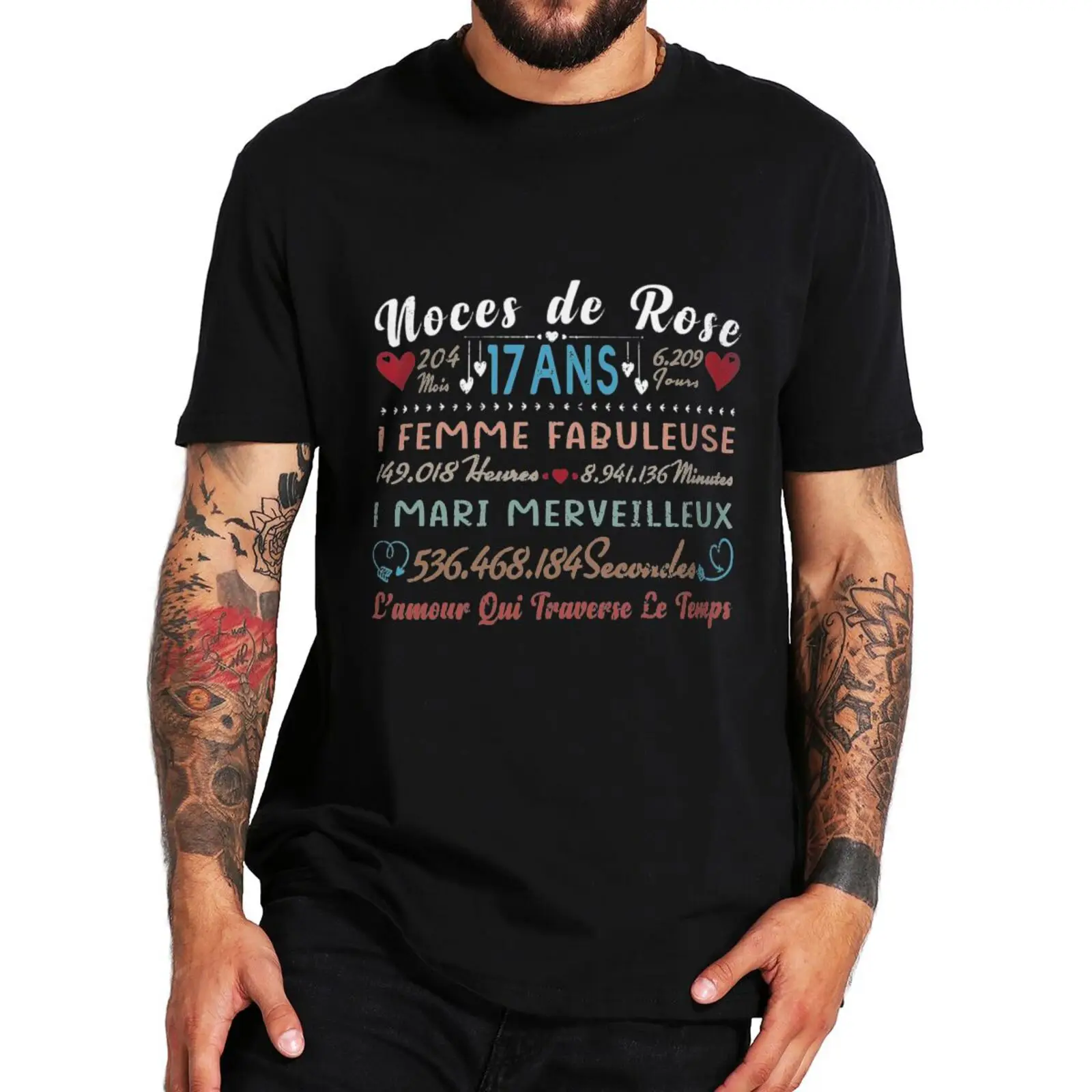 

Vintage Wedding Anniversary 17 Years T Shirt Marriage Gift Couples Funny French Text Tee Casual Soft 100% Cotton Unsiex T-shirt