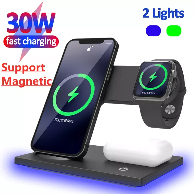 

3 in 1 Wireless Charger Induction Charging Stand for iPhone 13 12 11 X Airpods Apple iWatch 6 7 Magnetic Fast Charge Station