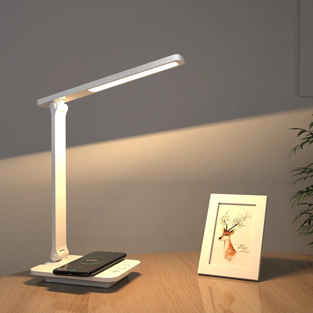 

Desk Lamp LED USB 15W Qi Wireless Charging Stepless Dimmable Foldable Table Lamp Reading Eye Protect Study Office Night Light