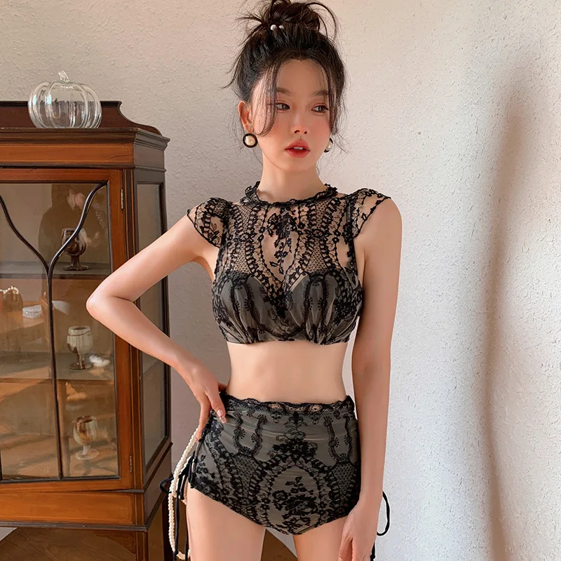 

Женский раздельный купальник, однотонный кружевной купальник с вырезами, весна 2023