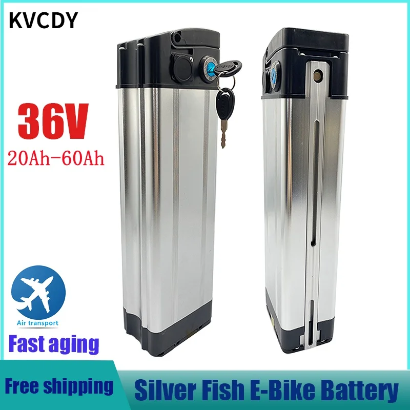 

36V 20ah 30ah 40ah 50ah 60ah Silver fish style Electric Bike battery 36V 500W lithium battery with Aluminum case anti-theft lock