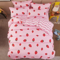 home textile pink red strawberry bedding set children and adult linen duvet cover pillowcase flat bed sheet king full twin size