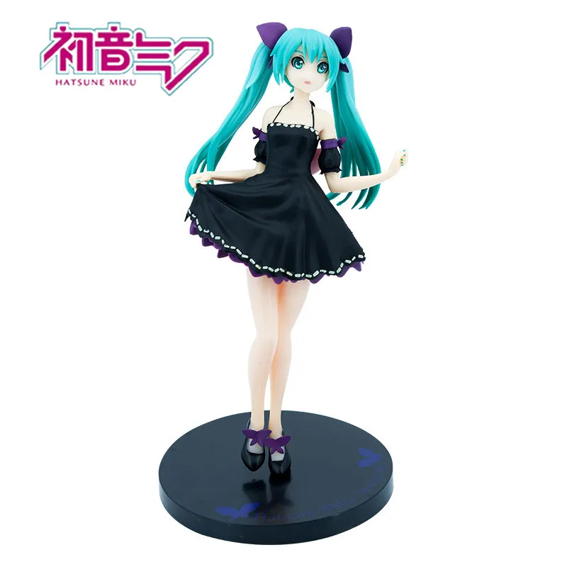 

23cm Anime Hatsune Miku Figure Model Black Full Dress Singer Spm Series Figurine Cartoon Character Desktop Ornament Toys Gifts