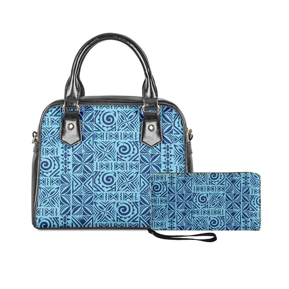 

POD Pink Leather Purse And Handbags 2 pcs Polynesian Style Ladies Shoulder Bag Custom PU Leather Bags Purses Wholesale