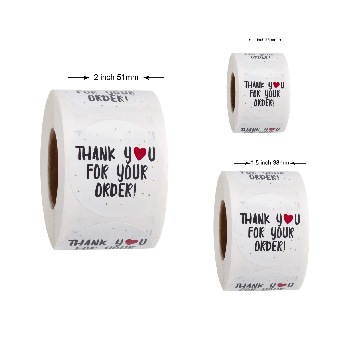 

500pcs 1"/1.5"/2" Thank You for Your Order Stciekrs with Red Heart Labels Roll for Small Business Gift Envelope Seals