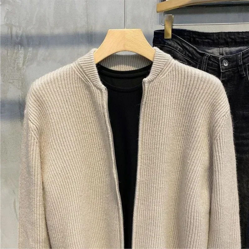 Мужская одежда кардиган с воротником на молнии вязаный свитер мужской