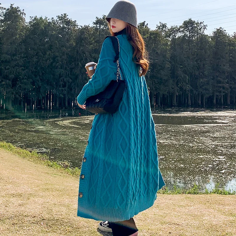 2023 Knit cardigan Sweater Outerwear Women Autumn and Winter All-Matching Retro Twist Korean Sle Idle Loose Mid-Length