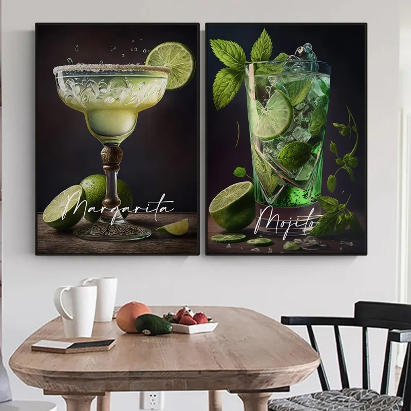Современный постер для напитков коктейлей вина кофе мартини и Мохито Картина на