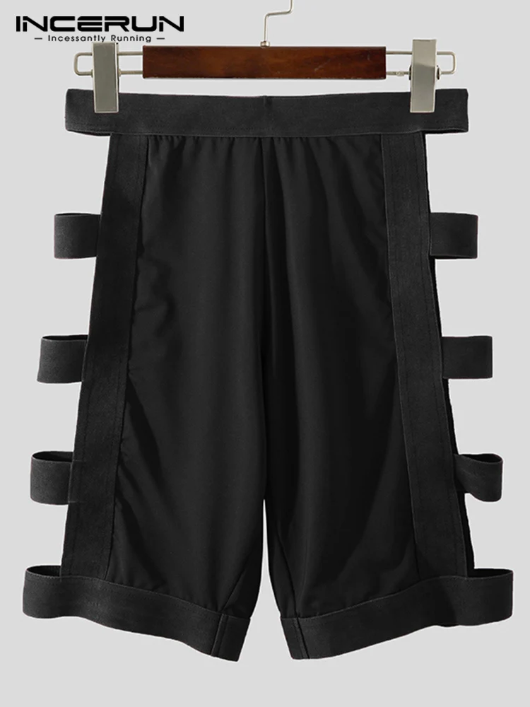 INCERUN 2022 American Style Men Comfotable Homewear Shorts Fashion Solid Male All-match Simple Elastic Slim Hollow Shorts S-5XL