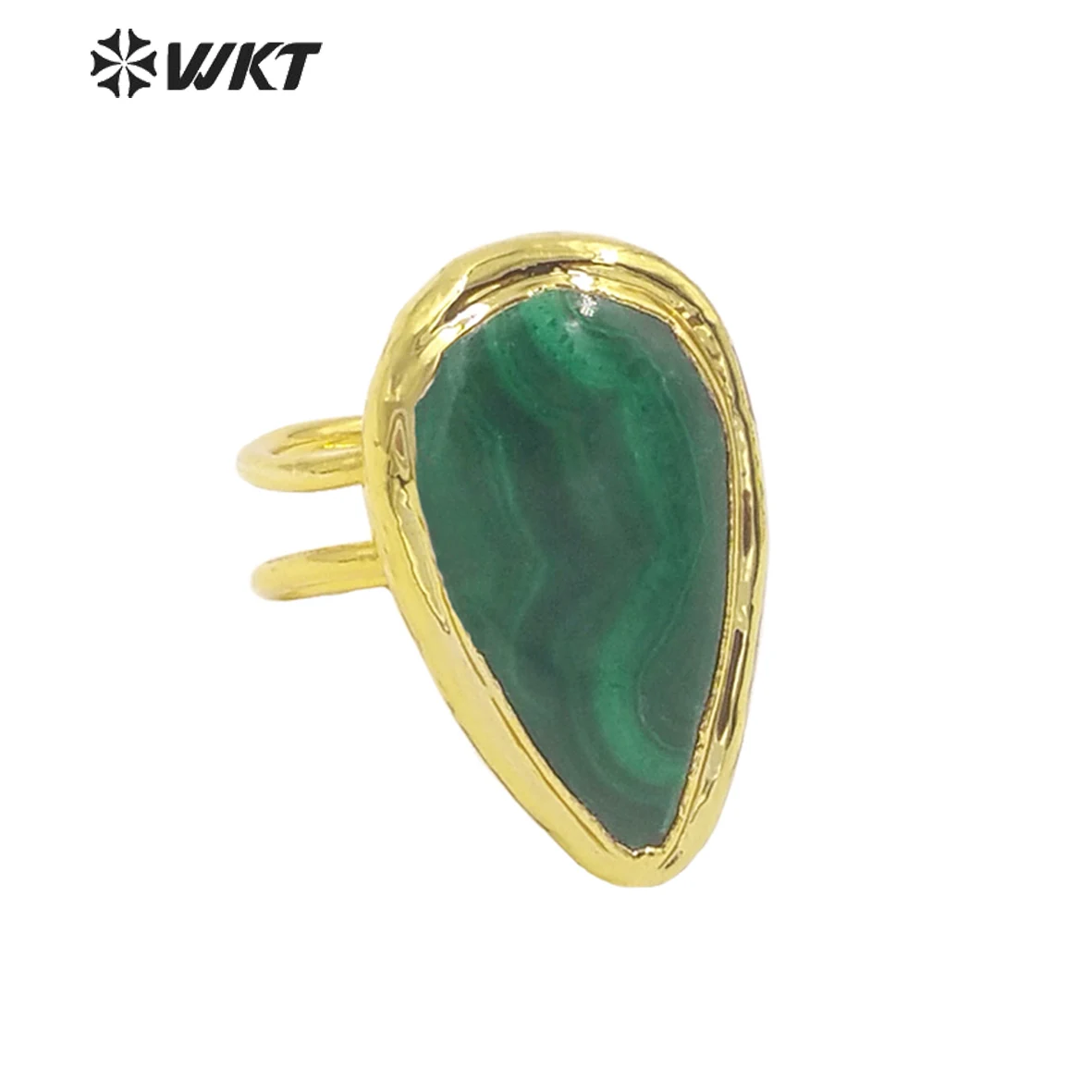 WT-R416 WKT anello in pietra naturale di alta qualità anello in Malachite naturale forma di goccia d'acqua anello regolabile in pietra acquisto di gioielli da donna
