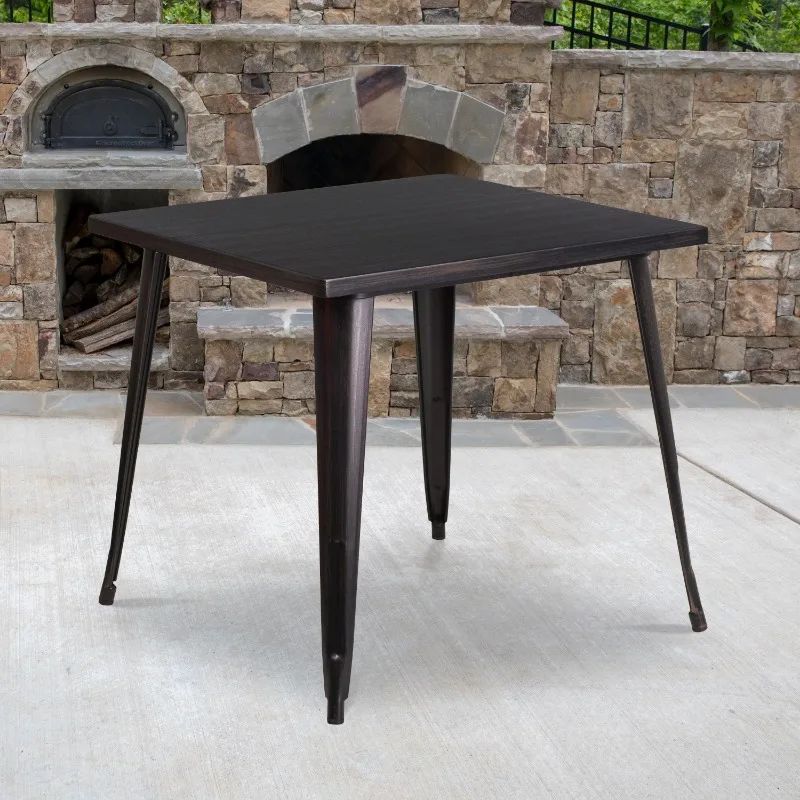 

Commercial Grade 31.75" Square Black-Antique Gold Metal Indoor-Outdoor Table
