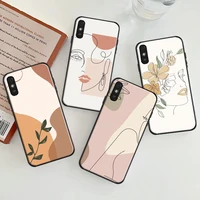 abstract art line flower girl soft tpu phone case for xiaomi redmi 7 7a 8 8a 9 9i 9at 9t 9a 9c note 7 8 8t coque black cover