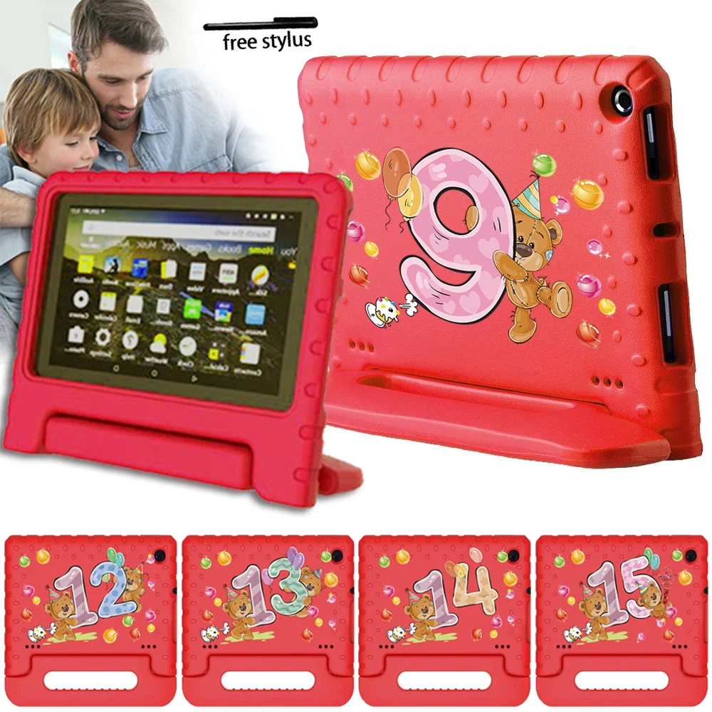 

Чехол для планшета Fire 7/Fire HD 8/Fire HD 8 Plus 7 дюймов EVA, безопасный ручной ударопрочный полноразмерный чехол-подставка + Бесплатный стилус