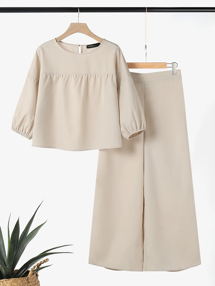 ZANZEA Женский офисный женский спортивный костюм Элегантная блузка на пуговицах с